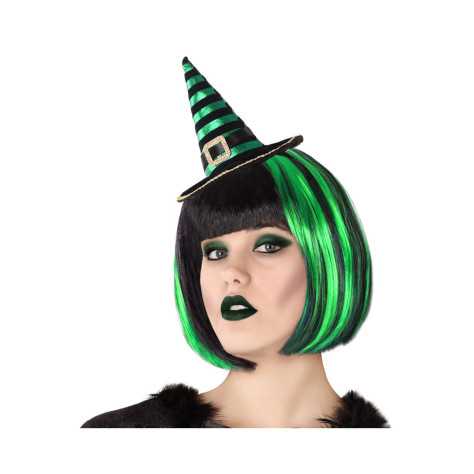 Serre-tête mini chapeau de sorcière rayé noir et vert adulte