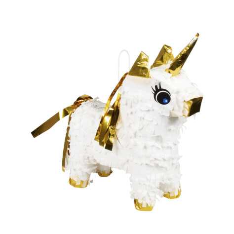 Mini piñata licorne blanc et or 21 x 17 cm
