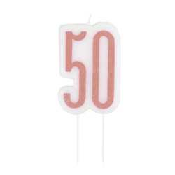 Bougie d'anniversaire sur pic 50 ans rose pailletée 7 cm