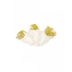 25 Plumes pailletées blanches et dorées 7,5 cm