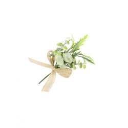 Mini bouquet feuillages avec ruban toile 15 x 8 cm