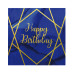 16 Serviettes en papier happy birthday marbre bleues et dorées 33 x 33 cm