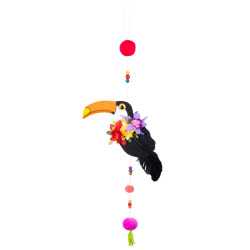 Suspension toucan avec pompons 70 cm