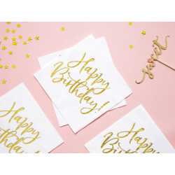 20 Serviettes en papier happy birthday blanches et dorées 33 x 33 cm