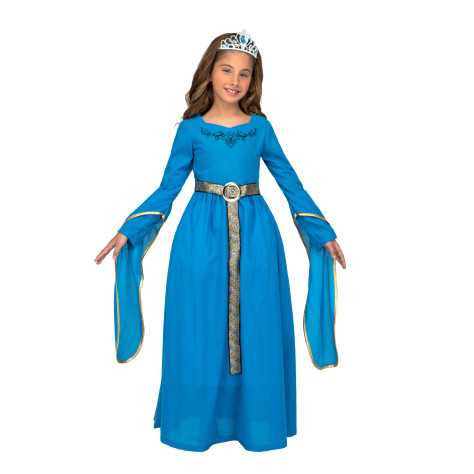 Déguisement avec diadème princesse médiévale bleue fille