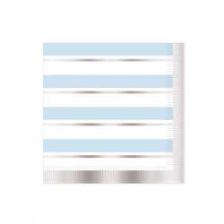 16 Serviettes en papier à rayures bleues et blanches 33 x 33 cm