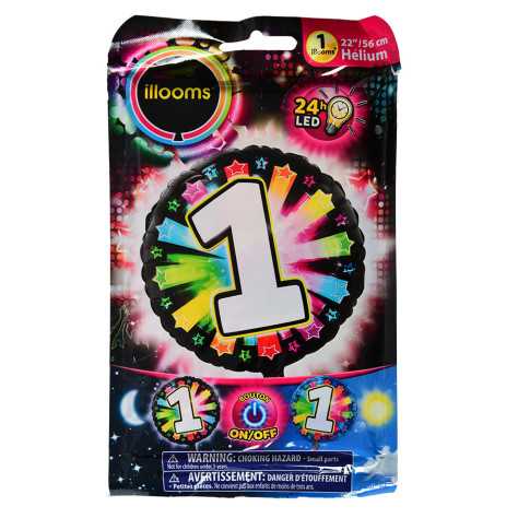 Ballon aluminium chiffre 1 multicolore LED Illooms® 50 cm