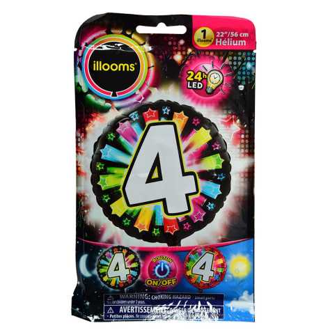 Ballon aluminium chiffre 4 multicolore LED Illooms® 50 cm