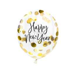 3 Ballons latex confettis dorés Happy New Year 27 cm