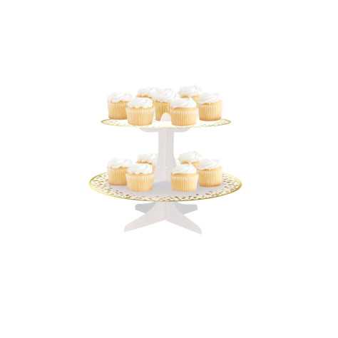 Présentoir à cupcake en carton blanc et or 31 x 24 cm