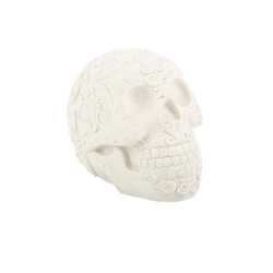 Tête de mort blanche avec motifs calaveras en relief 14 cm