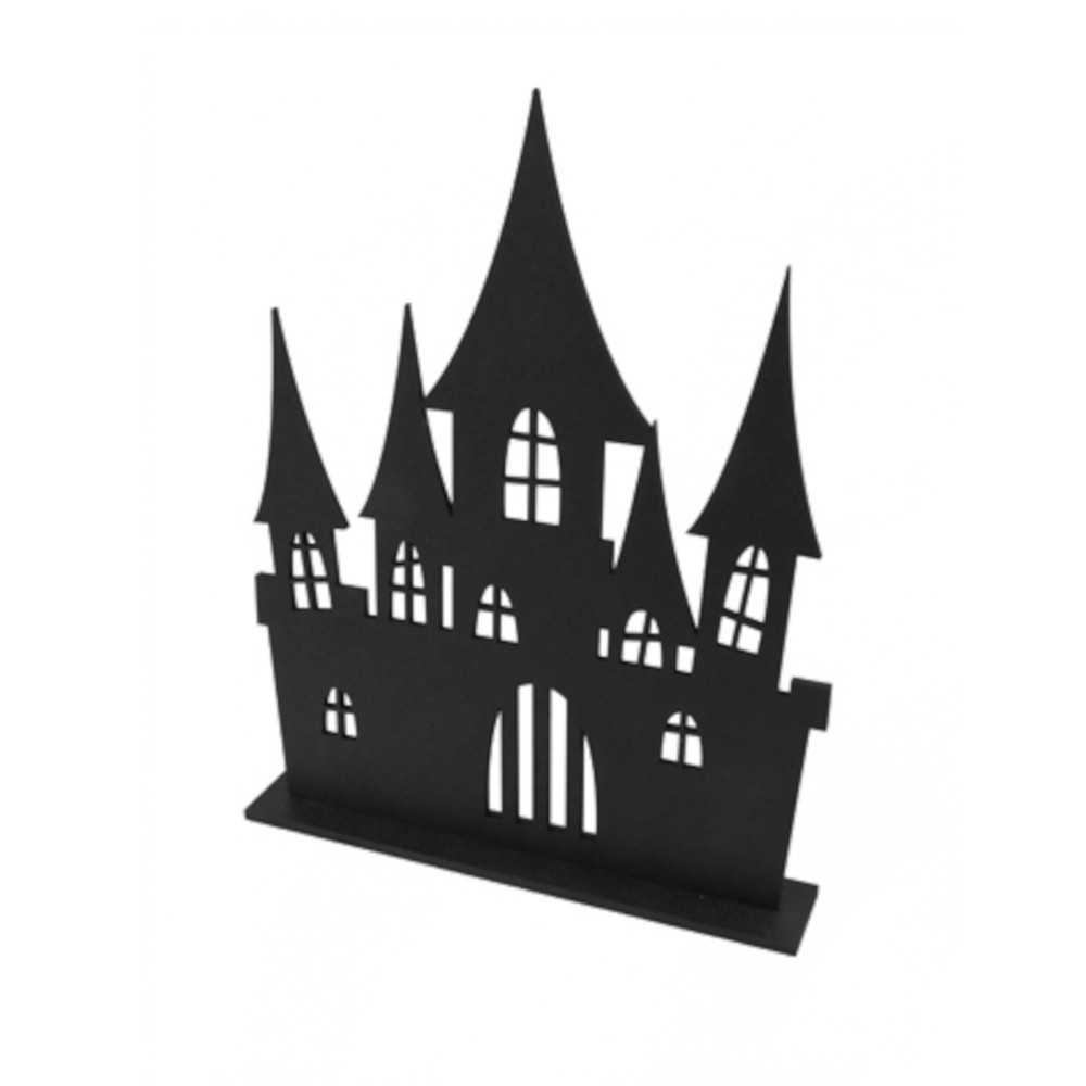Décoration château hanté en bois noir 18 x 23 cm