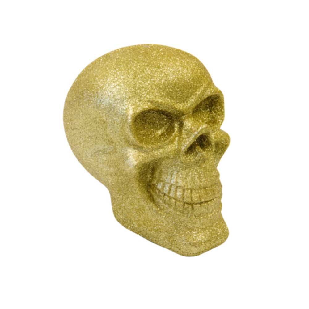 Crâne en résine doré à paillettes 13 cm