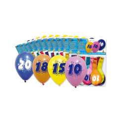 8 Ballons chiffre 18 multicolores 30 cm