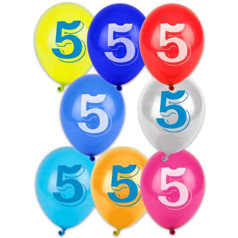 8 Ballons chiffre 5 multicolores 30 cm