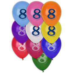 8 Ballons chiffre 8 multicolores 30 cm