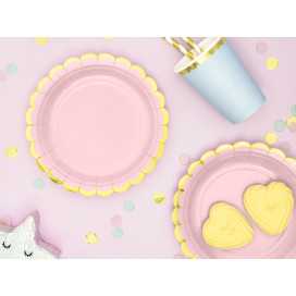 Assiettes en carton rose clair, bords ovalés, 6 pc