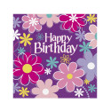 16 Serviettes en papier Happy Birthday fleurs 33 x 33 cm