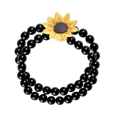 Bracelet perles tournesol hippie noir adulte