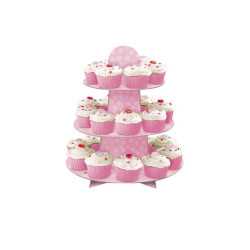 Présentoir à cupcakes rose 3 étages 34 cm