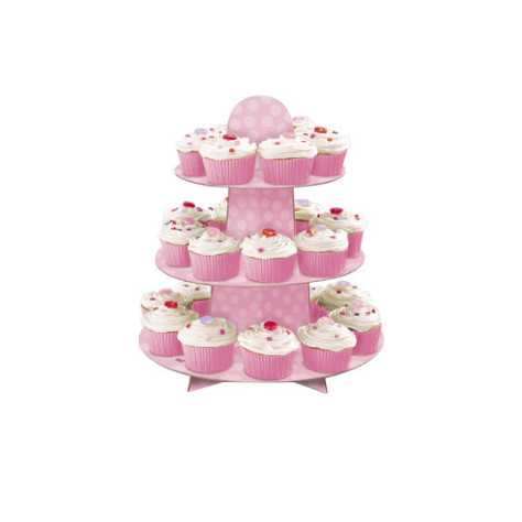 Présentoir à cupcakes rose 3 étages 34 cm