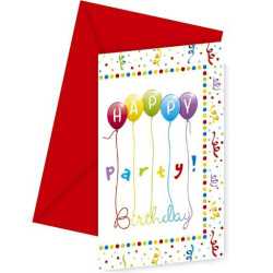 6 Cartes d'invitation avec enveloppes Happy birthday
