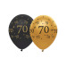 6 Ballons en latex 70 ans noirs et dorés 30 cm