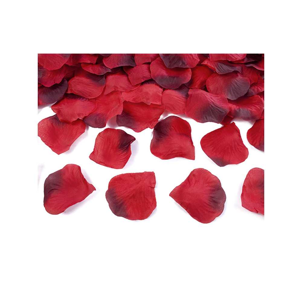 100 Pétales de rose en tissu rouge sombre 5 x 5 cm