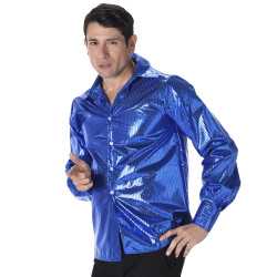 Chemise disco à sequins bleus homme