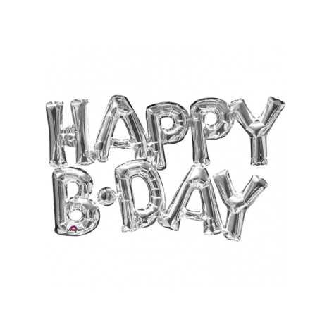 Ballon aluminium lettres Happy Birthday argent 76 cm