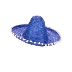 Sombrero bleu à bordure pompons adulte