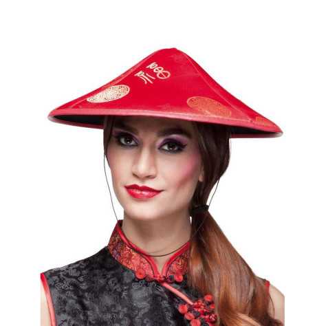 Chapeau chinois rouge adulte
