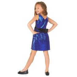 Déguisement robe disco bleue paillette avec gros noeud fille