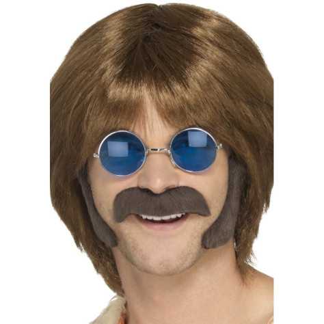 Kit hippie brun avec moustache et pattes homme