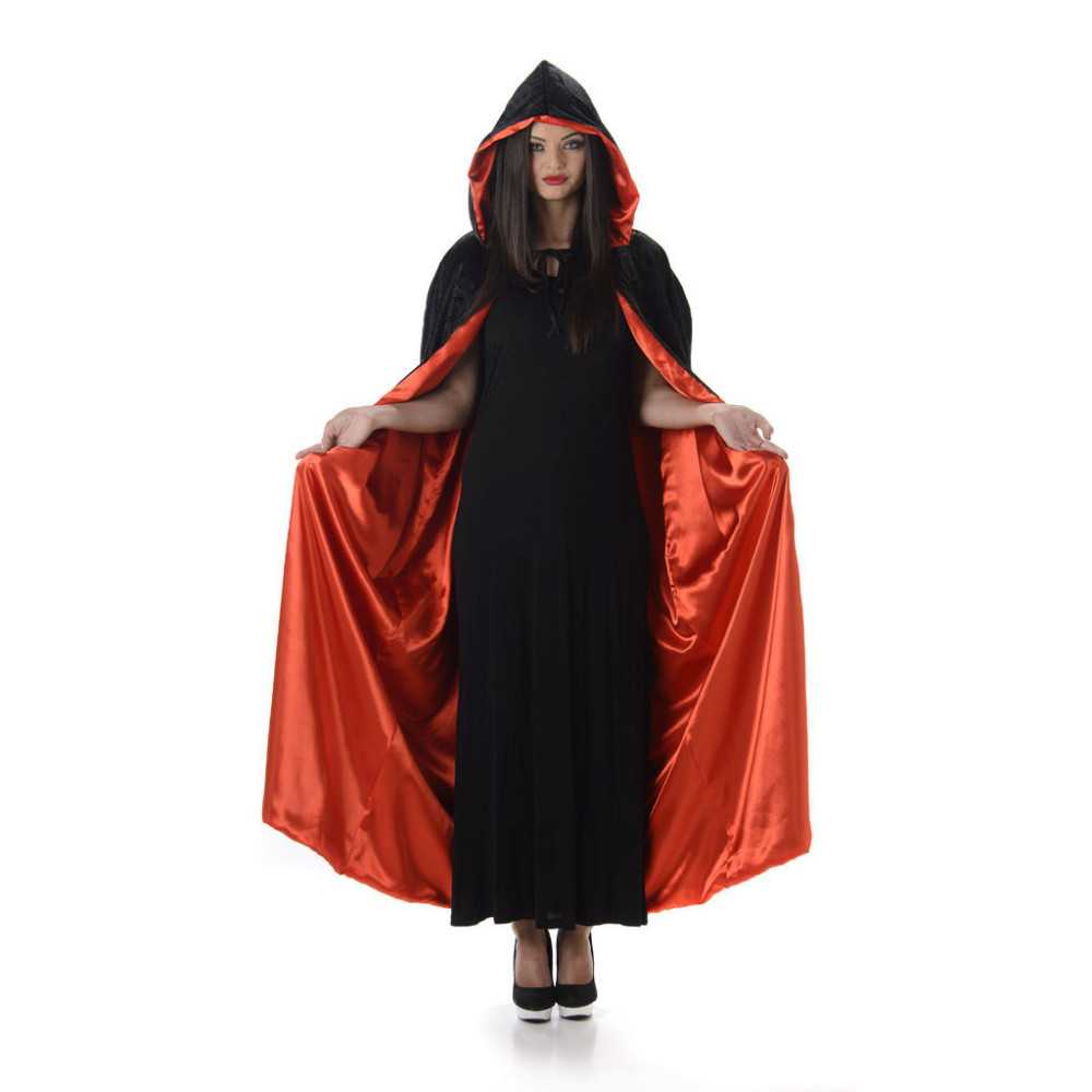 Cape à capuche rouge et noire Halloween adulte