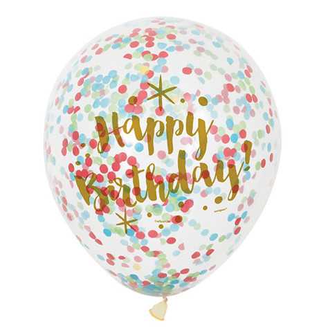 6 Ballons en latex Happy Birthday confettis multicolores 30 cm