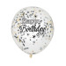 6 Ballons en latex confettis Happy Birthday argent et or 30 cm