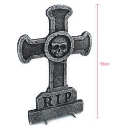 Décoration pierre tombale croix avec tête de mort 39 x 58 cm