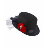 Chapeau haut de forme noir tête de mort fleur rouge Dia de los muertos adulte