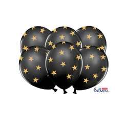 6 Ballons en latex noirs étoiles dorées 30 cm
