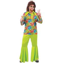 Déguisement hippie vert avec symboles colorés homme