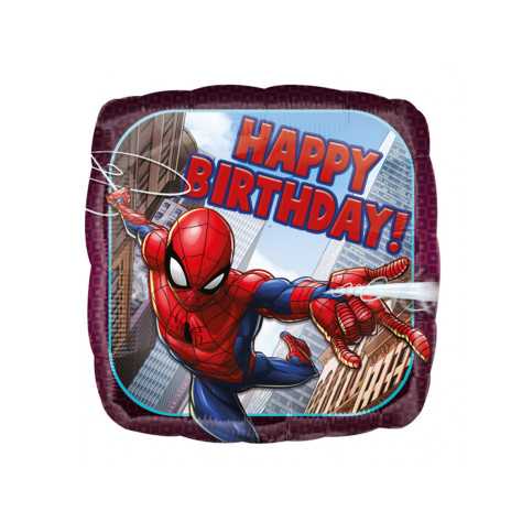 Ballon aluminium carré Spider-man Happy Birthday43 cm