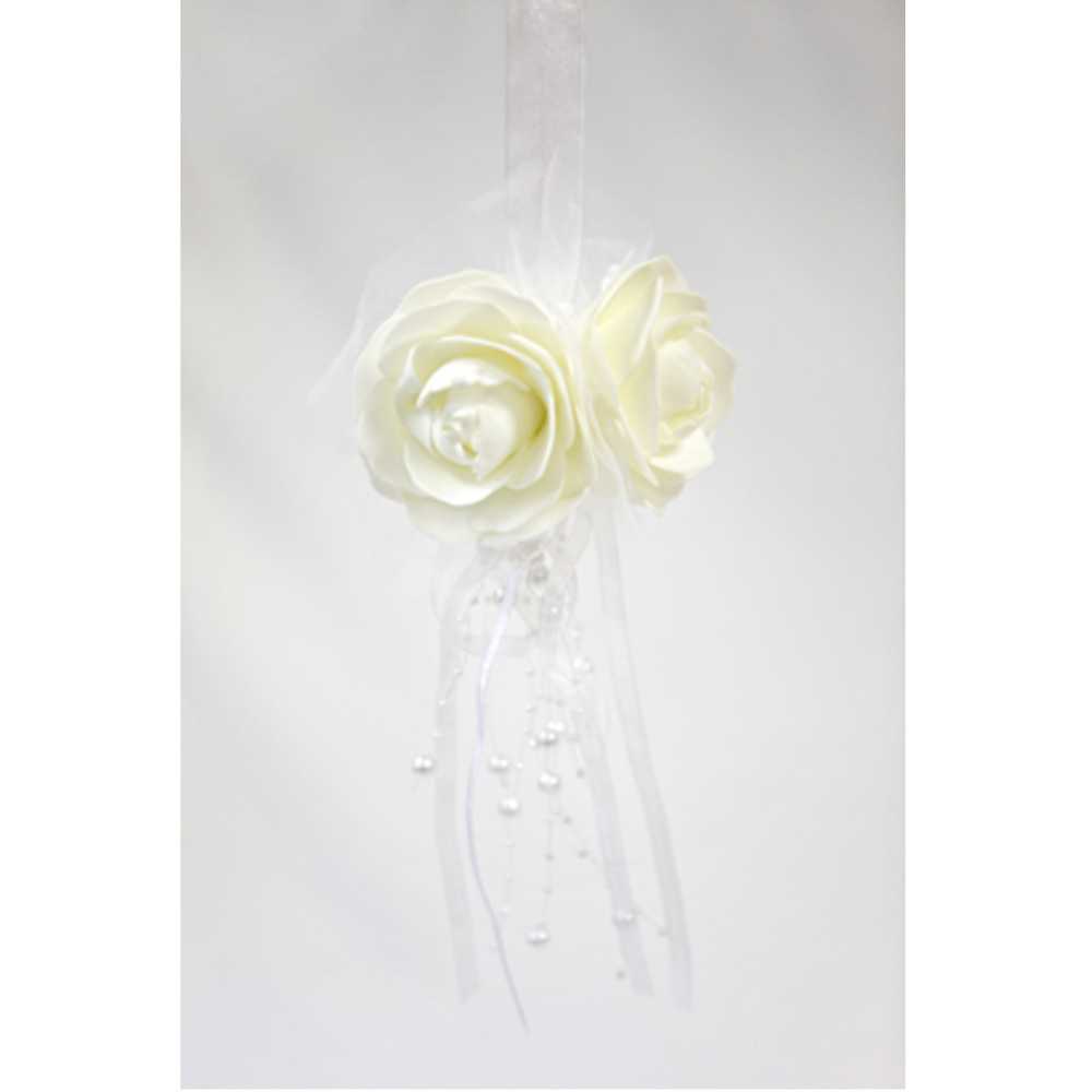 Suspension boule de roses blanches avec perles 44 x 11 cm