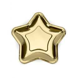 6 Petites assiettes en carton étoile métallique doré 18 cm