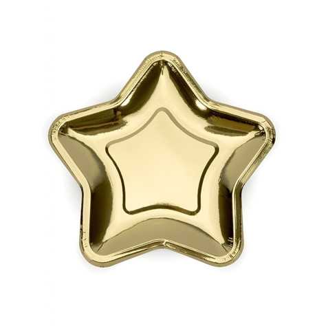 6 Petites assiettes en carton étoile métallique doré 18 cm