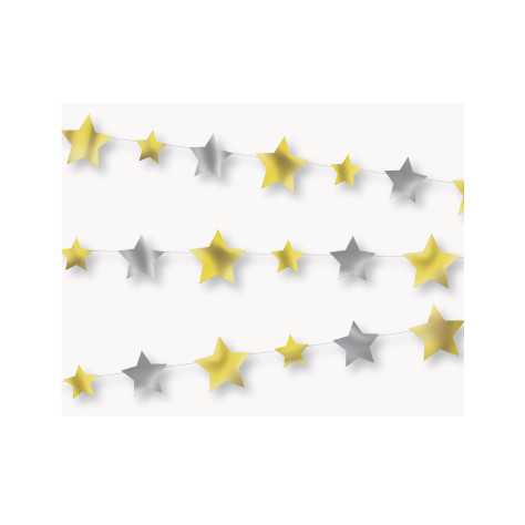 Guirlande en papier étoiles dorées et argentées 2,74 m