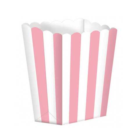 5 Boîtes à popcorn en carton rose et blanc 6,3 x 13,5 cm