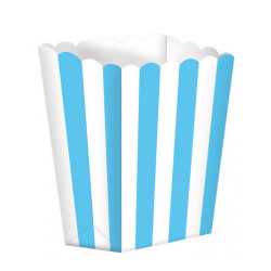 5 Boîtes à popcorn en carton bleu et blanc 6,3 x 13,5 x 3.8cm