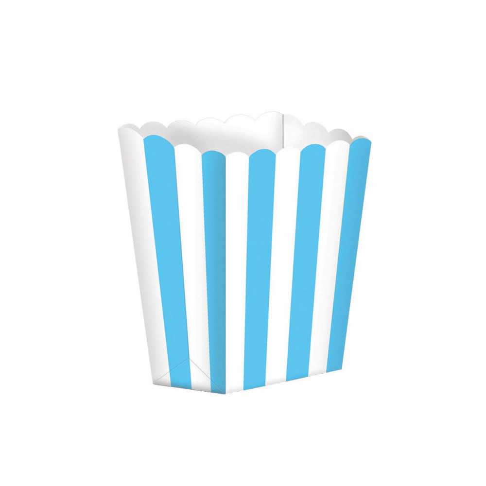 5 Boîtes à popcorn en carton bleu et blanc 6,3 x 13,5 x 3.8cm