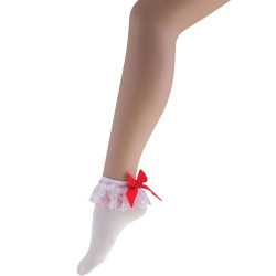 Socquettes blanches avec noeud rouge femme